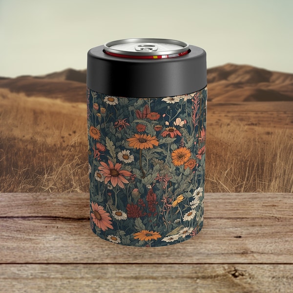 Wildflower Koozie For Weddings Floral Art Can Holder For Bachelorette Coozie for 12oz Can