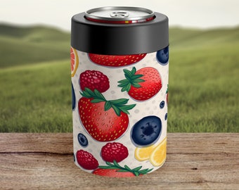 Fruit Can Insulator For Summer Party Blueberry and Raspberry Bottle Cooler For 12oz Can
