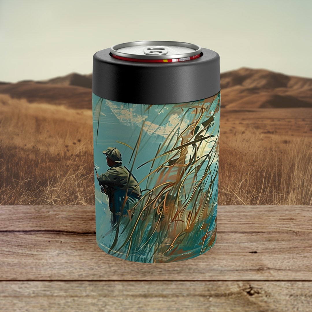 An Old Man Who Loves Fishing - Personalized Can Cooler - Gift For Fishing Dad, Gift For Pet Lovers