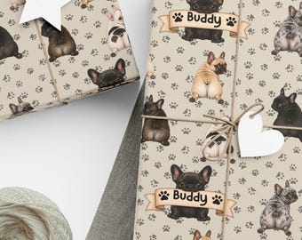 Personalized French Bulldog Wrapping Paper, Custom Dog Gift Wrap, Frenchie Gift Wrap, Pet Lover Gift, Cute Dog Wrapping Paper