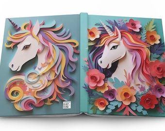 3D Unicorn Paper Quilling Sculpture Double Print- Hardcover Journal Matte