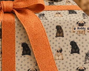 Personalized Pug Wrapping Paper, Custom Dog Gift Wrap, Cute Pug Pattern Paper, Pet Lover Gift Wrap, Funny Dog Butt Wrapping Paper