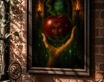 Poison Apple Art Print- Evil Queen Stepmother- Mirror Magic Wall Art, Snow White Villain Decor Print, Fairytale Princess Poster