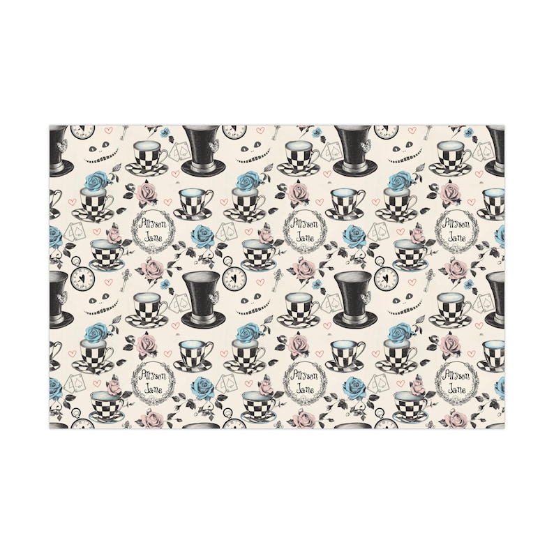 Personalized Onederland Wrapping Paper | Alice in Wonderland Birthday Gift Wrap | Custom Name Present Wrap | First Birthday Party Supplies image 2