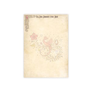 May include: A cream-colored paper with a floral and dragon design in pink, yellow, and green. The text "By Jane Johnsons Own Hand" is at the top. The design includes a flower, dragon, and decorative flourishes.