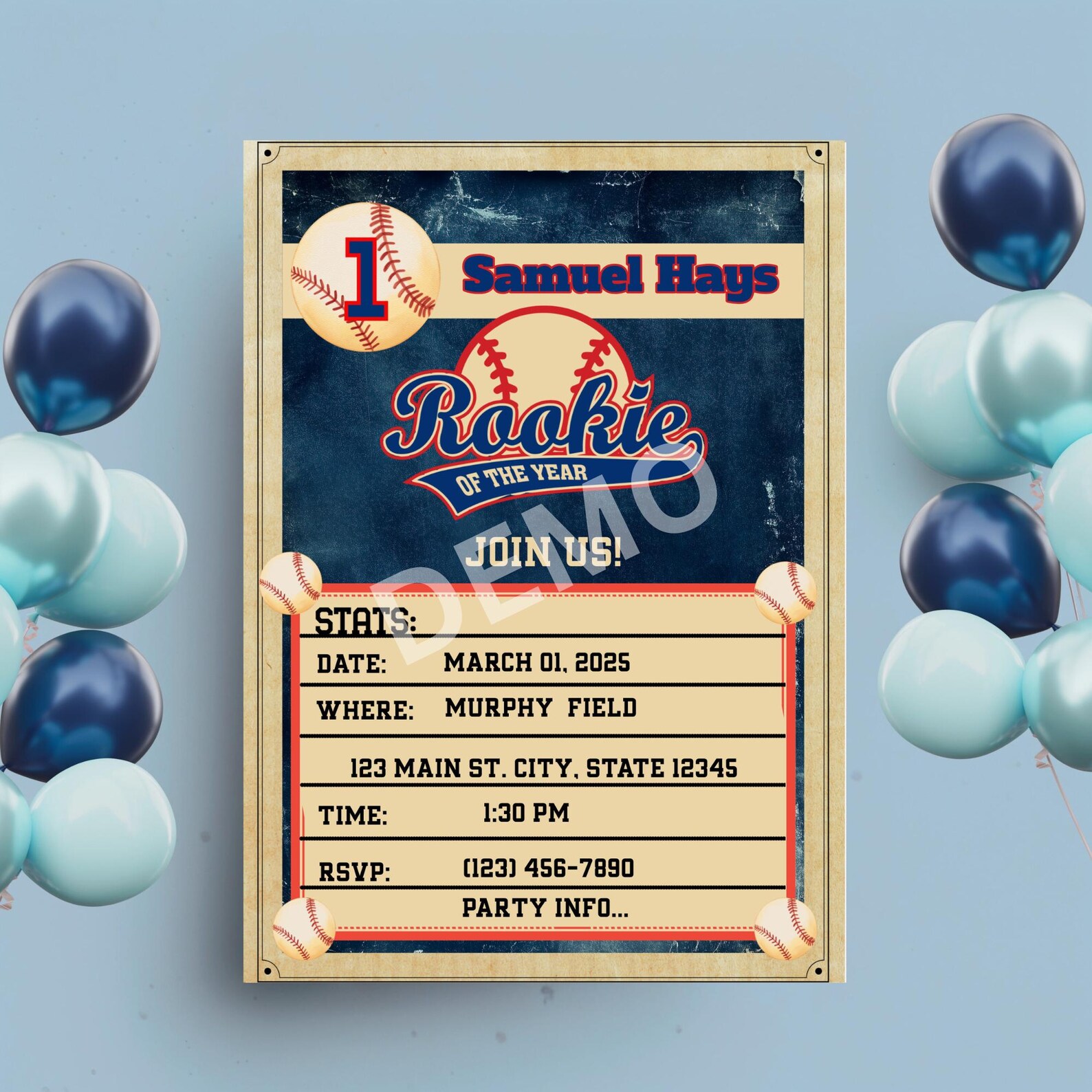 Rookie of the Year Baseball First Birthday Invitation | Vintage ...