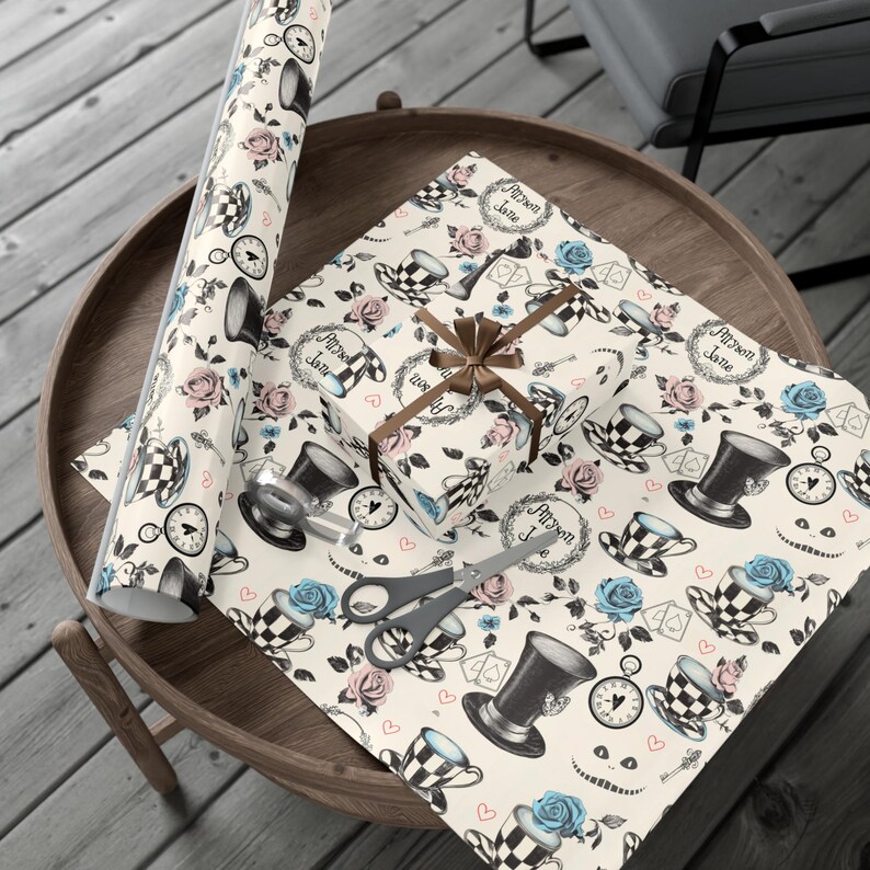 Personalized Onederland Wrapping Paper | Alice in Wonderland Birthday Gift Wrap | Custom Name Present Wrap | First Birthday Party Supplies image 4