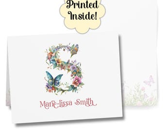 Personalized Floral Monogram Notecard Set with Name Custom Initial Stationery for Women Thank You Note Card with Envelopes Gift