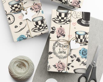 Personalized Onederland Wrapping Paper | Alice in Wonderland Birthday Gift Wrap | Custom Name Present Wrap | First Birthday Party Supplies