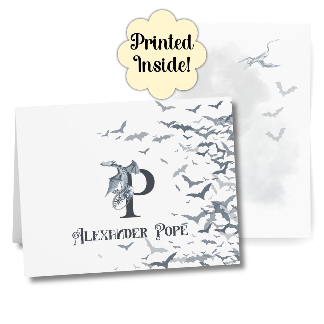 Personalized Gothic Dragon Monogram Stationery- Bat Flock Notecards ...