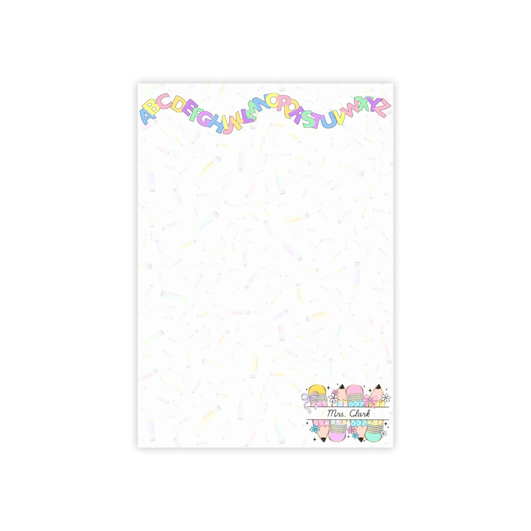 Personalized Elementary Teacher Post It Note Pad 4x6 Custom Alphabet ...