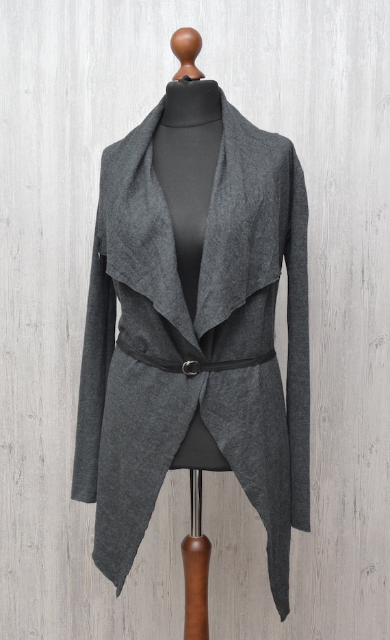 HELMUT LANG Wmns Sonar Draped Wool Leather Belt Cardigan S Etsy Canada