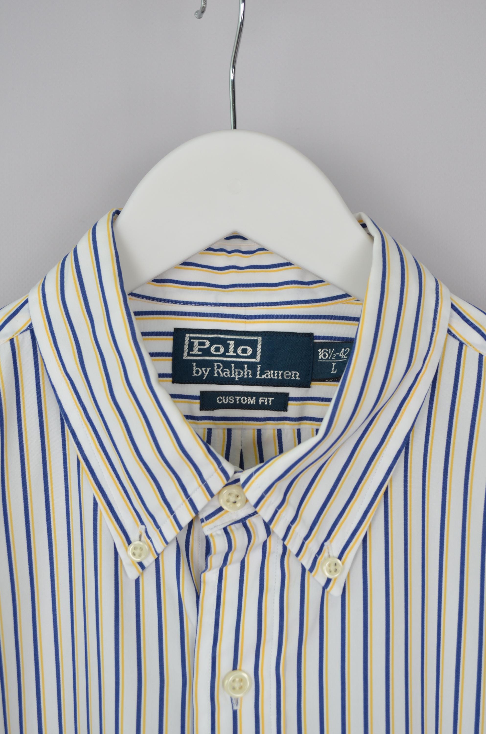 Polo Ralph Lauren Striped White Blue Yellow Custom Fit Shirt