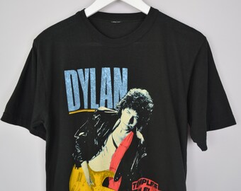 Bob Dylan Original Vintage Black 80s T-shirt Temples in Flames
