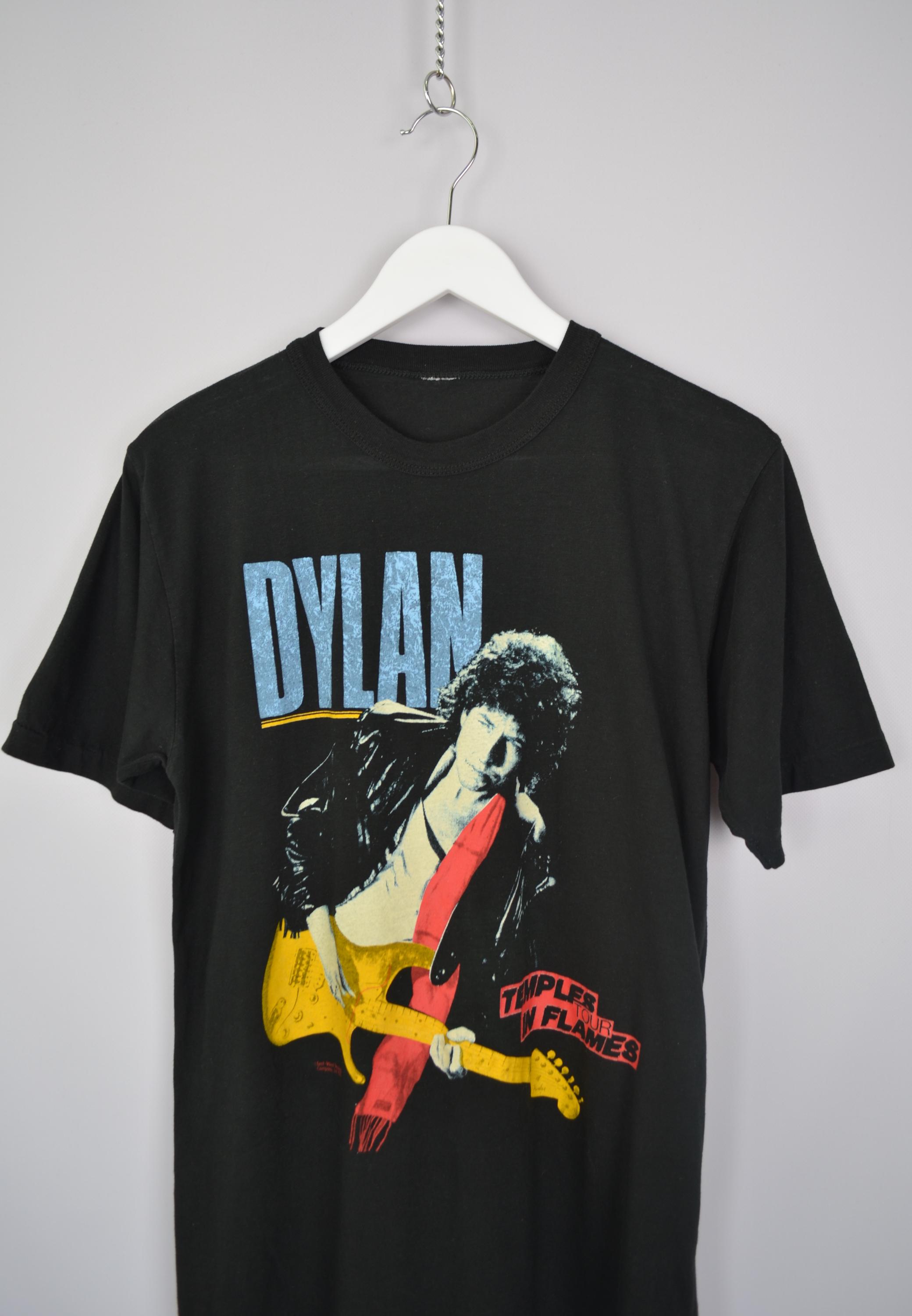 Bob Dylan Original Vintage Black 80s T-shirt Temples in Flames