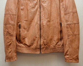 Vintage 90s Y2k Chevirex Leather Jacket Brown Size L P2P 23
