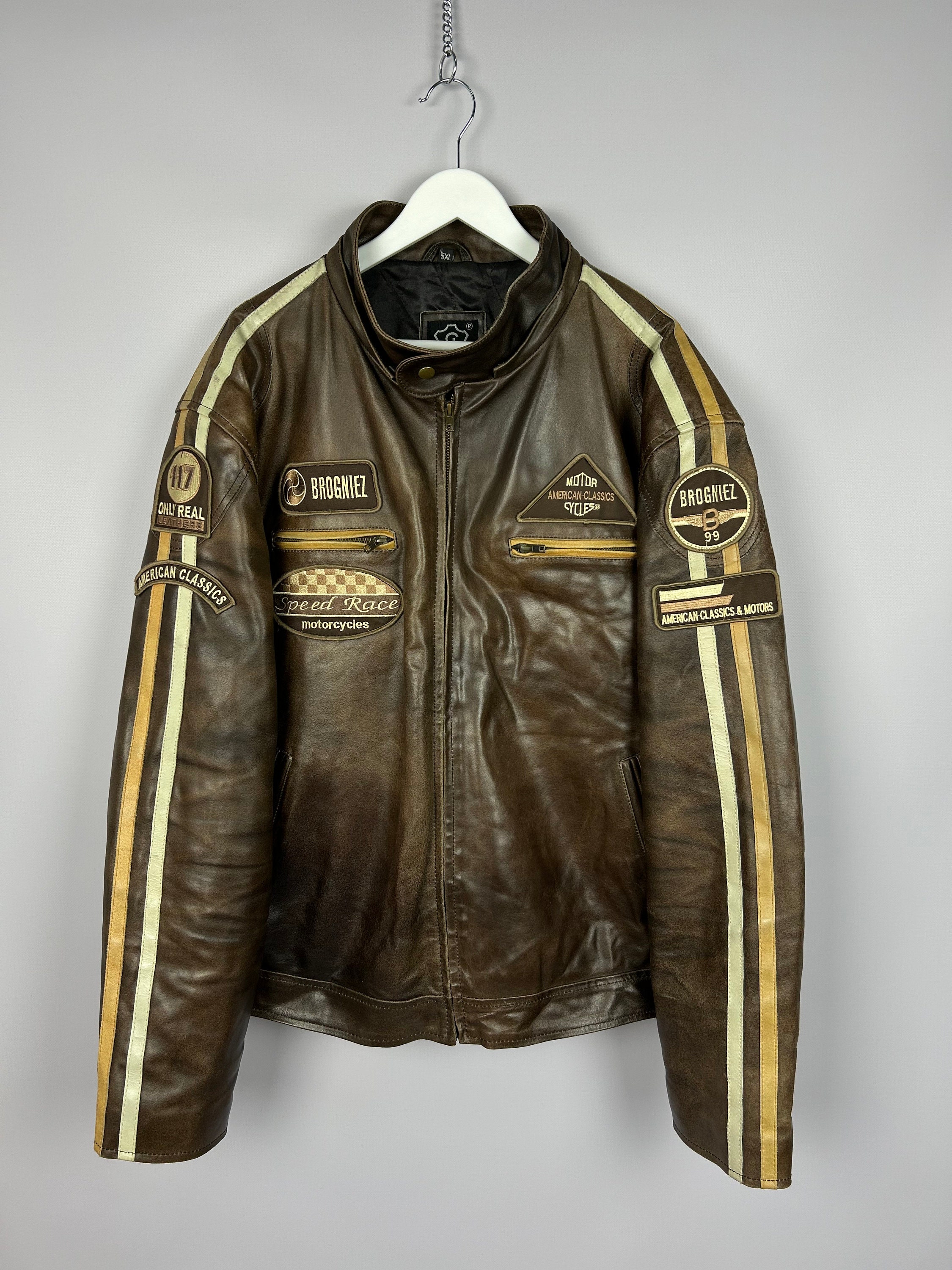 Brogniez Speed Race Motorcycle Leather Jacket Size 4XL P2P Brogniez Speed Race Motorcycle Leather Jacket Size 4XL P2P