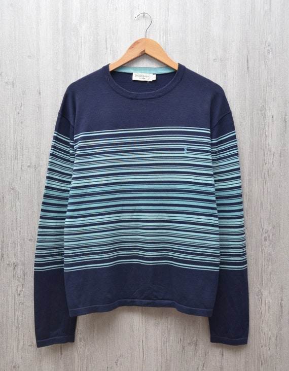 YSL Yves Saint Laurent Knit Striped Sweater Embro… - image 1