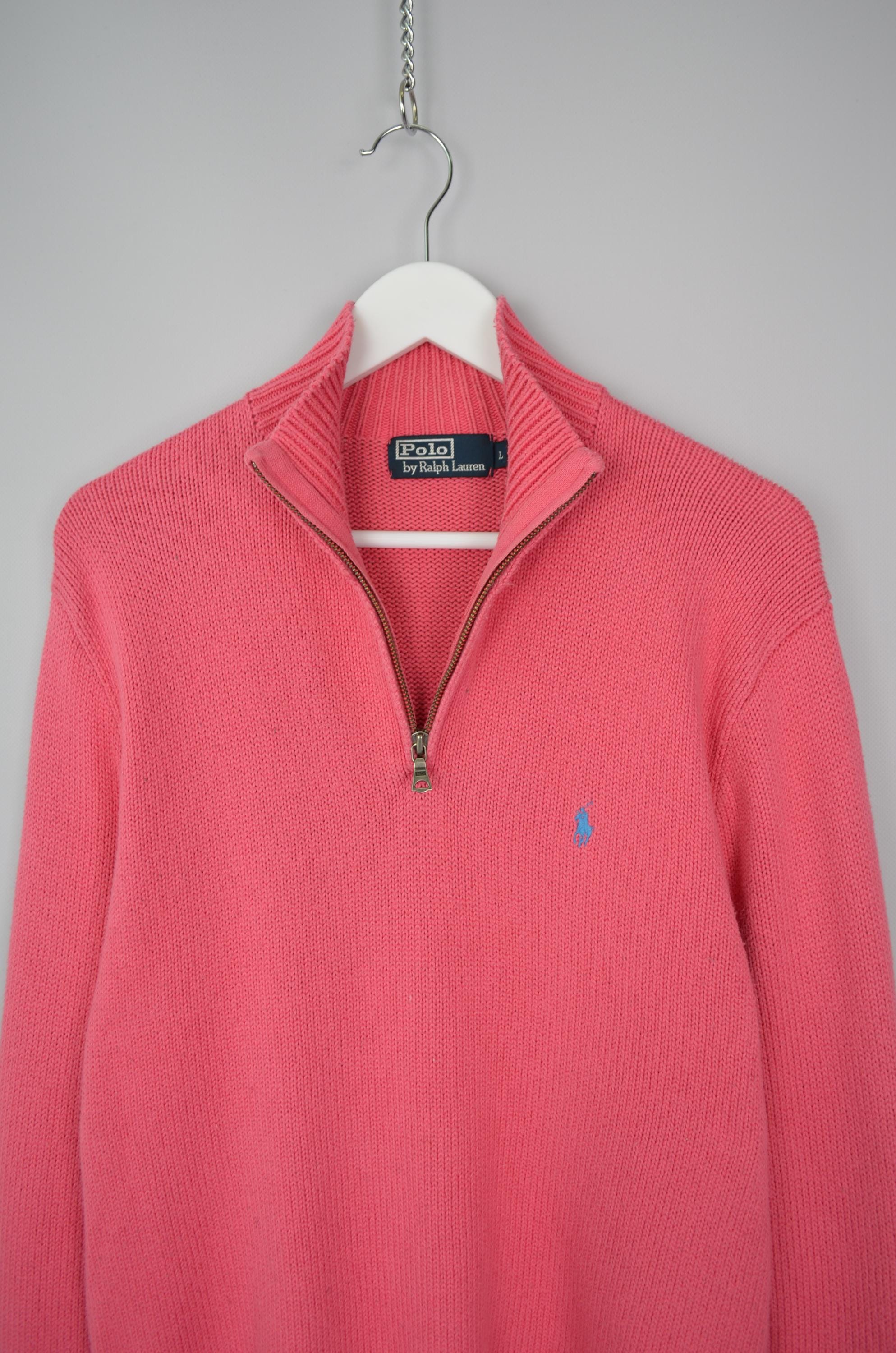 Polo Ralph Lauren 1/4 Zip Knit Pink Cotton Sweater Size L P2P 21'6