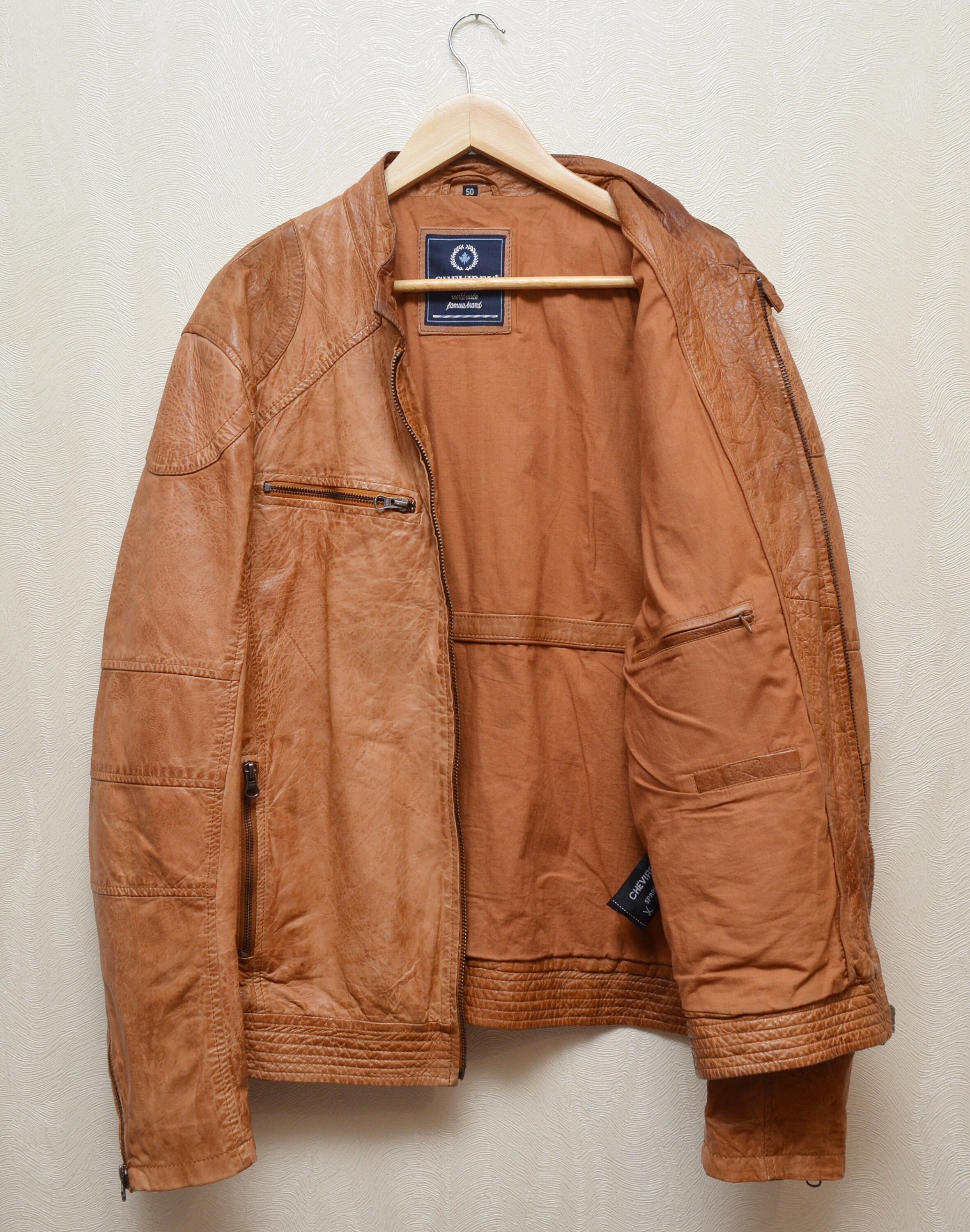 Vintage 90s Y2k Chevirex Leather Jacket Brown Size L P2P 23 Vintage 90s Y2k Chevirex Leather Jacket Brown Size L P2P 23