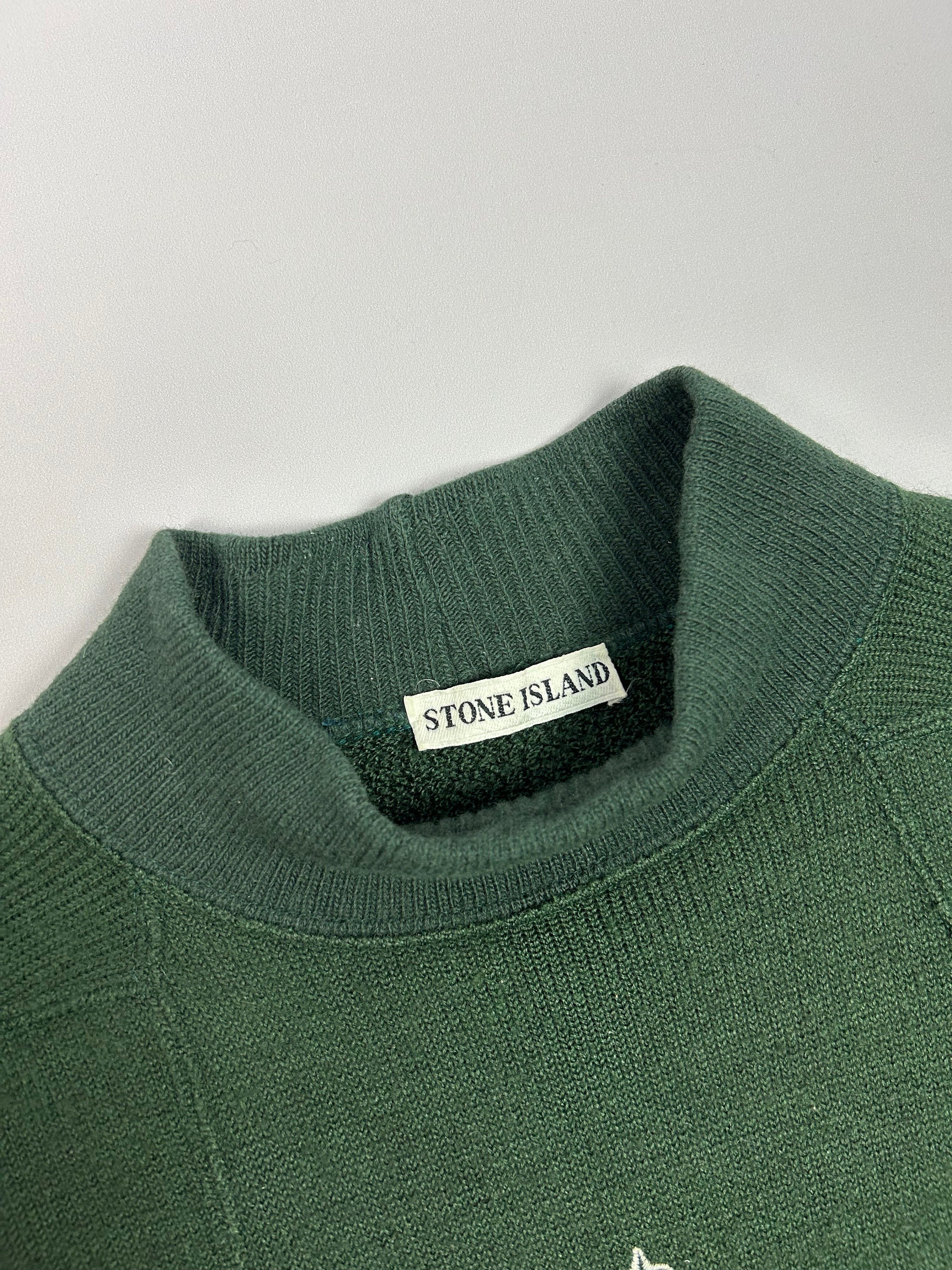 90s 80s Y2k Stone Island Wool Green Sweater Embroided Logo 90s 80s Y2k Stone Island Wool Green Sweater Embroided Logo