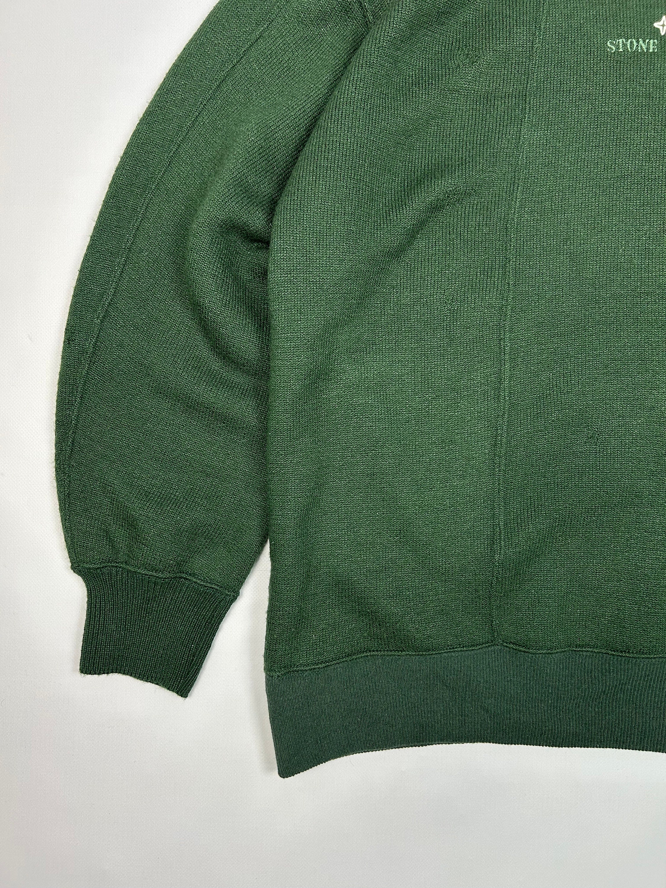90s 80s Y2k Stone Island Wool Green Sweater Embroided Logo 90s 80s Y2k Stone Island Wool Green Sweater Embroided Logo