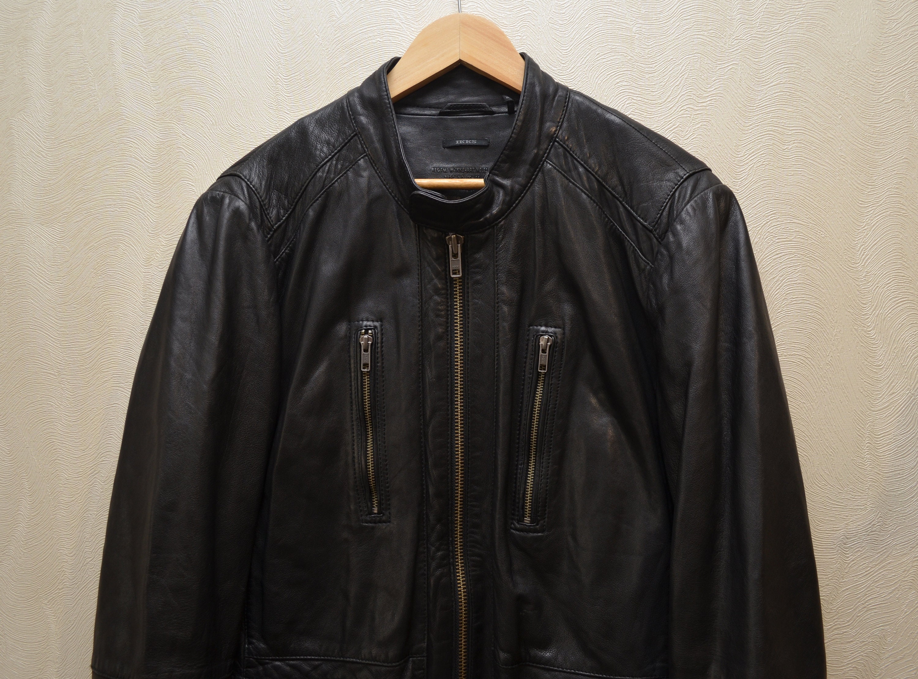ジャケット・アウター 00s Y2K Archive Lamb Leather Jacket IKKS Lamb Leather Black Jacket RARE Size XL P2P 23'2
