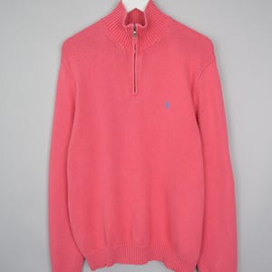 Polo Ralph Lauren 1/4 Zip Knit Pink Cotton Sweater Size L P2P 21&#39;6&quot; Vintage 90s y2k