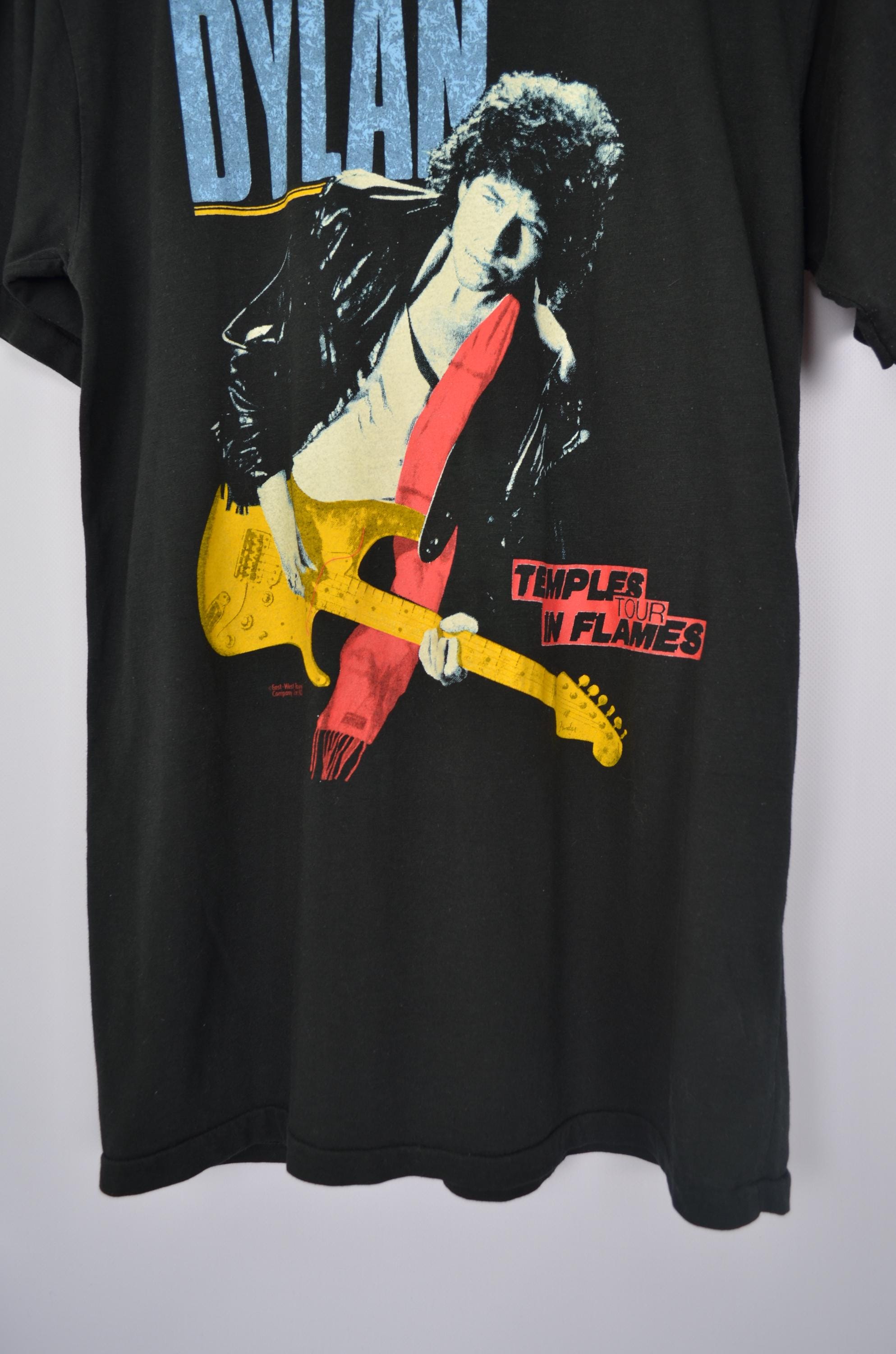 Bob Dylan Original Vintage Black 80s T-shirt Temples in Flames