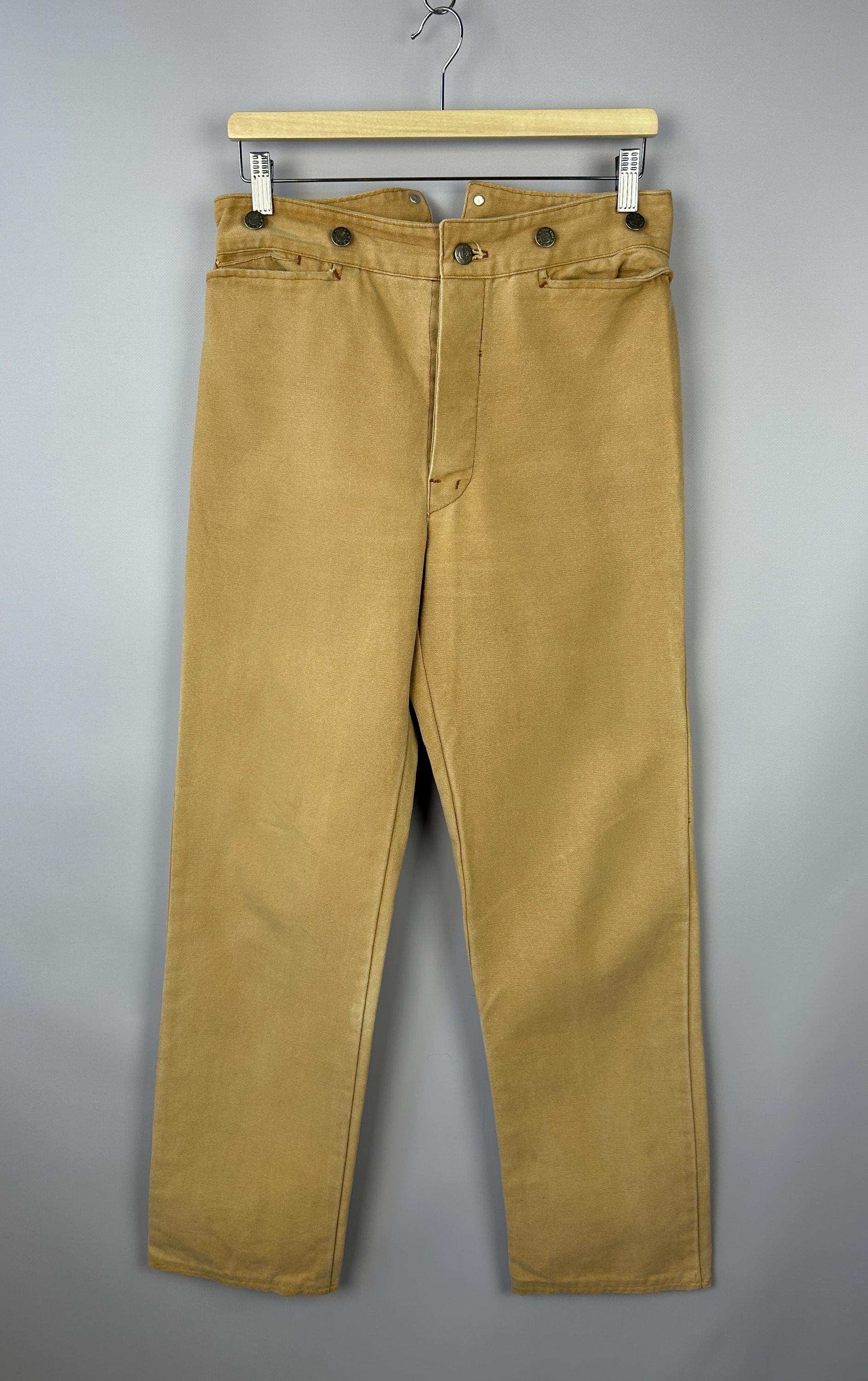 Vtg WAH Maker Jeans Size 30x32 Frontier Buckle Back Button Fly 90s USA Canvas