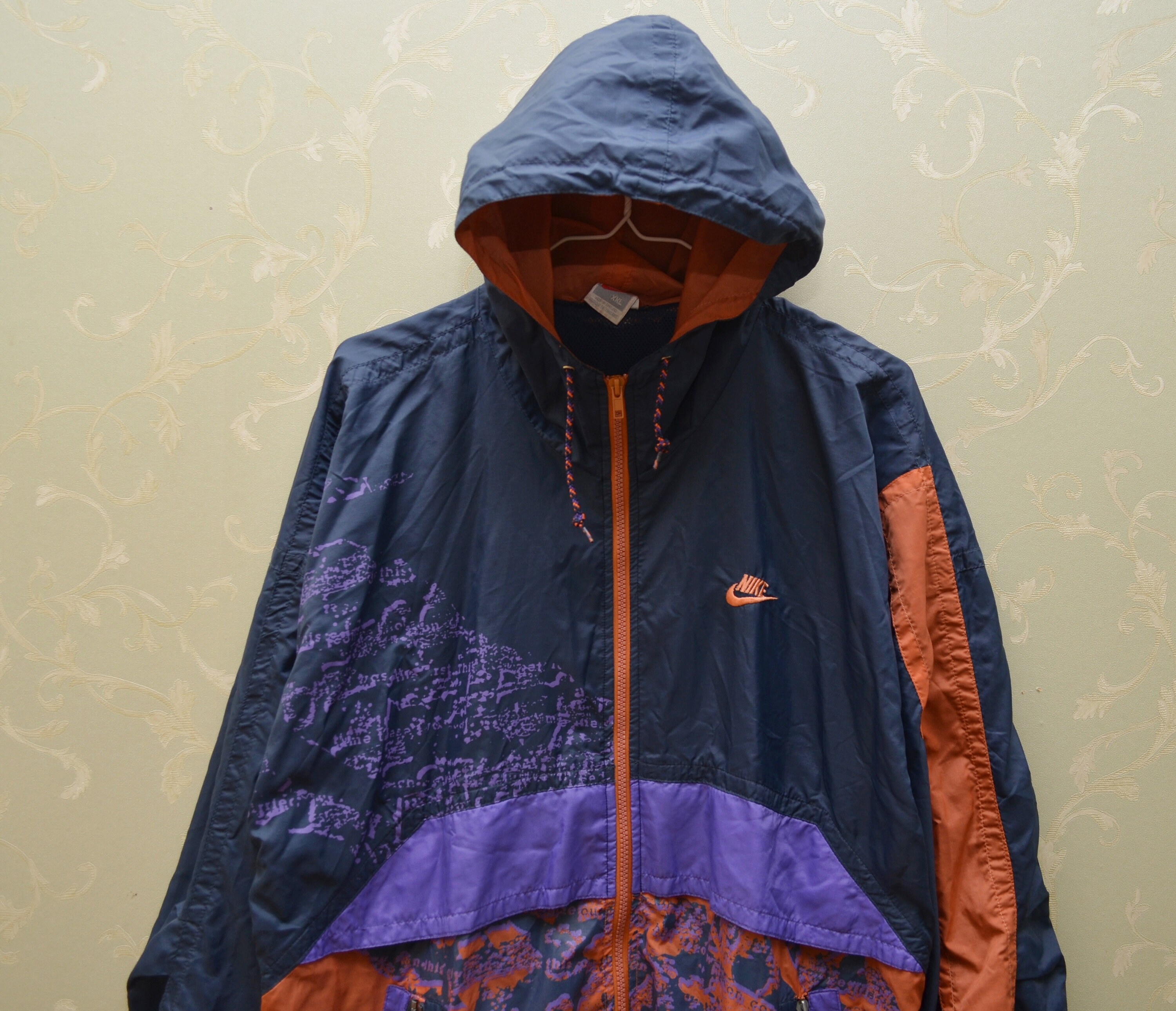 Buy Nike Vintage Multicolor Full Zip Hooded Jacket 90s Y2k Size 