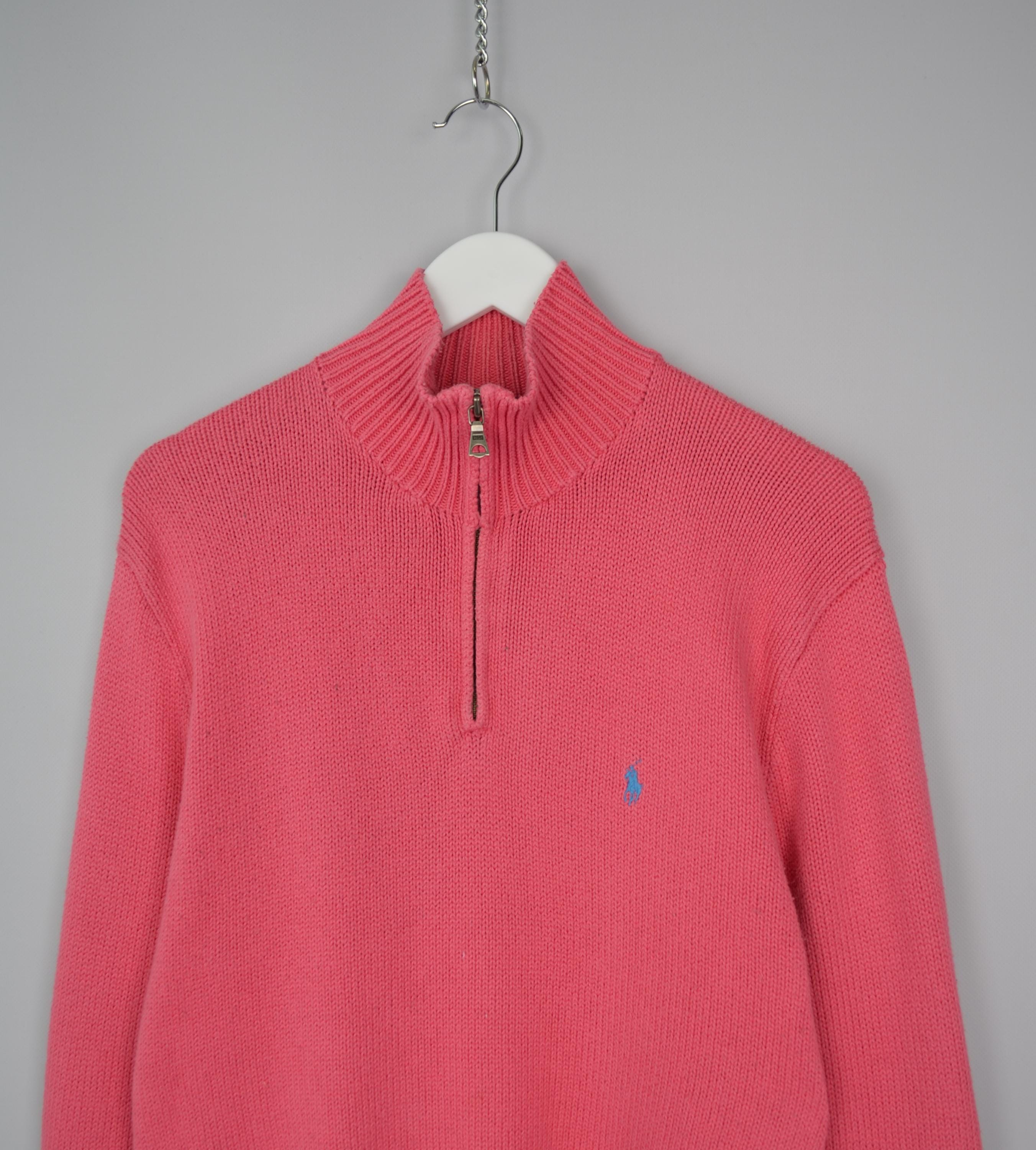Polo Ralph Lauren 1/4 Zip Knit Pink Cotton Sweater Size L P2P 21'6