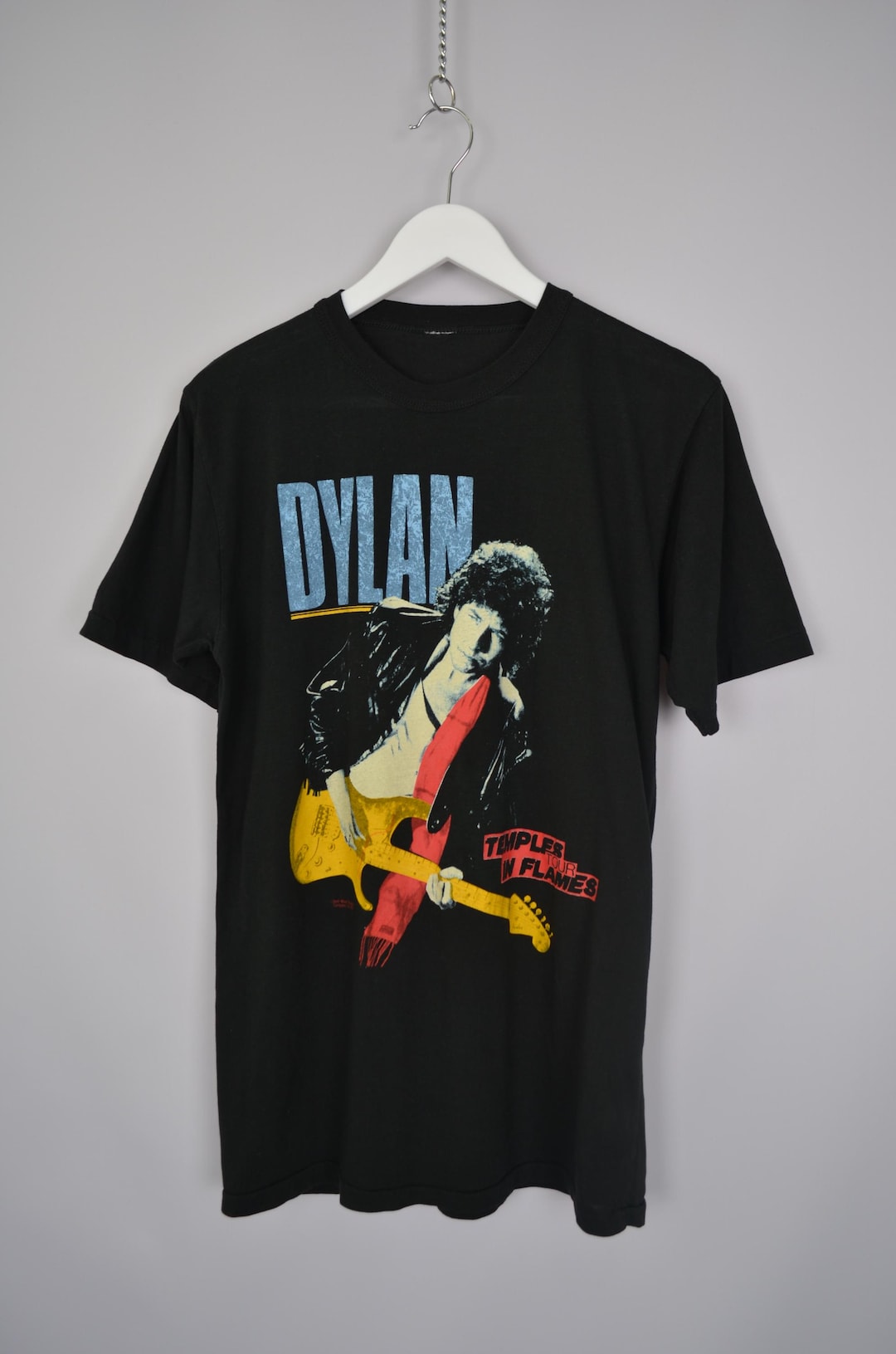 Bob Dylan Original Vintage Black 80s T-shirt Temples in Flames