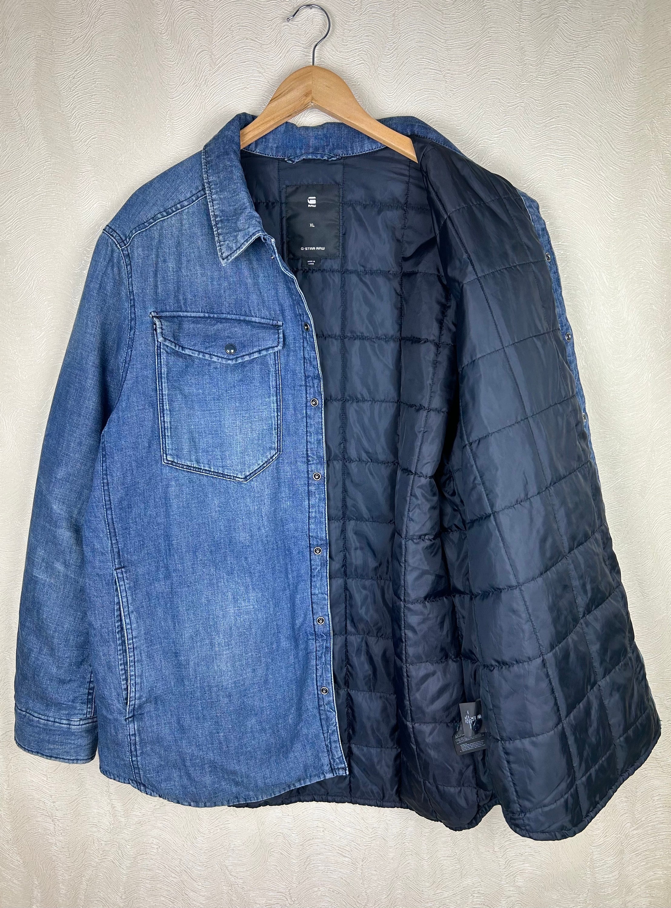G Star 3301 Padded Overshirt Denim Jacket Size XL RARE P2P G Star 3301 Padded Overshirt Denim Jacket Size XL RARE P2P