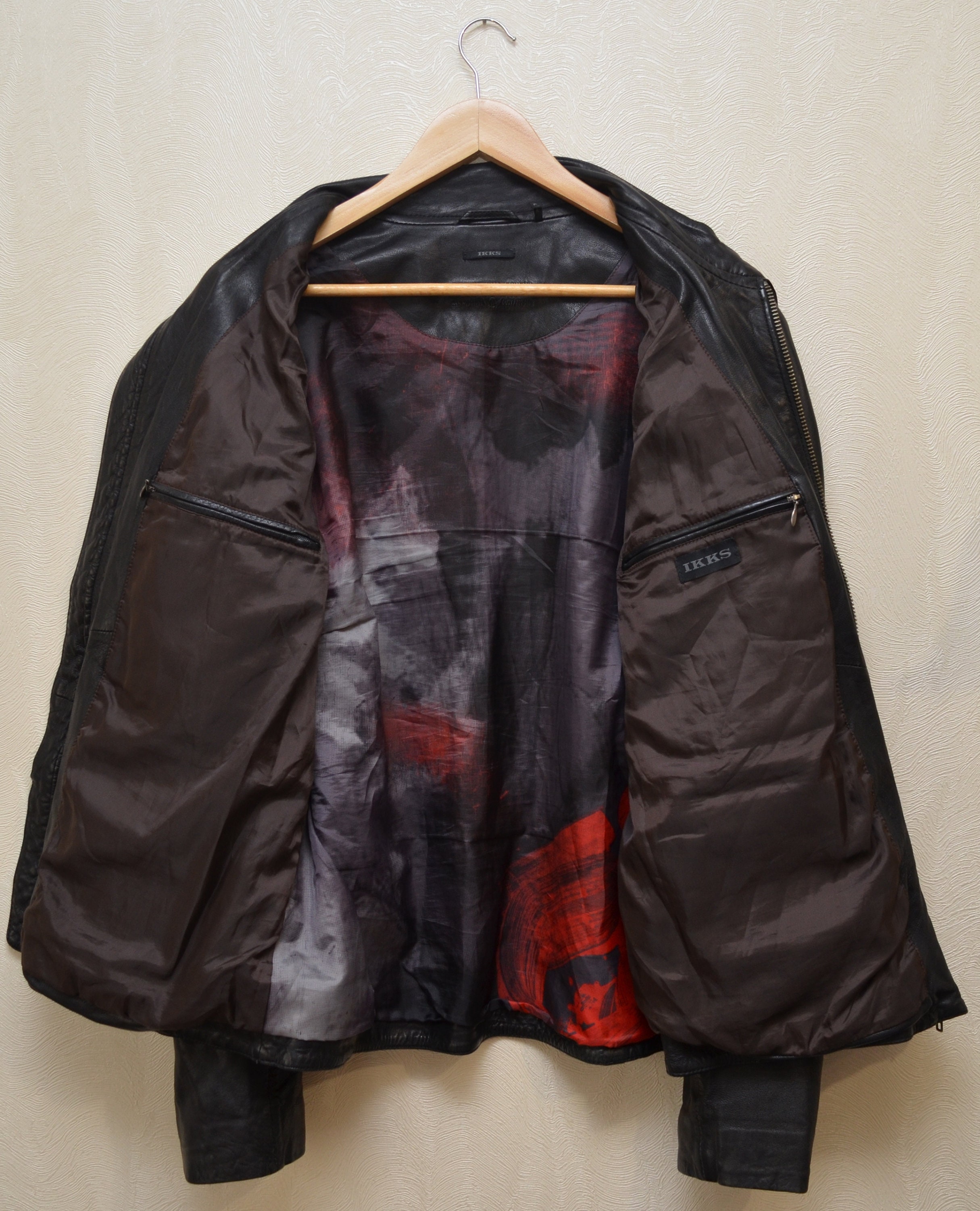 IKKS Lamb Leather Black Jacket RARE Size XL P2P 23'2