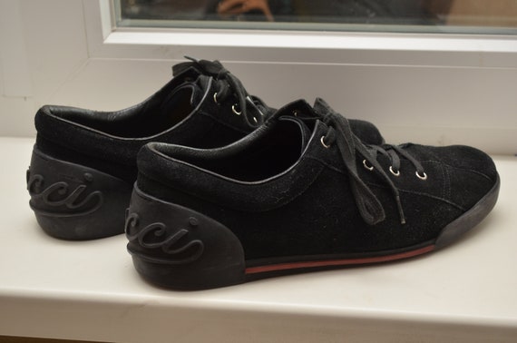 GUCCI GG Black Suede Logo Embellished Low Top Sneakers Size 9 EU 43 Etsy Canada