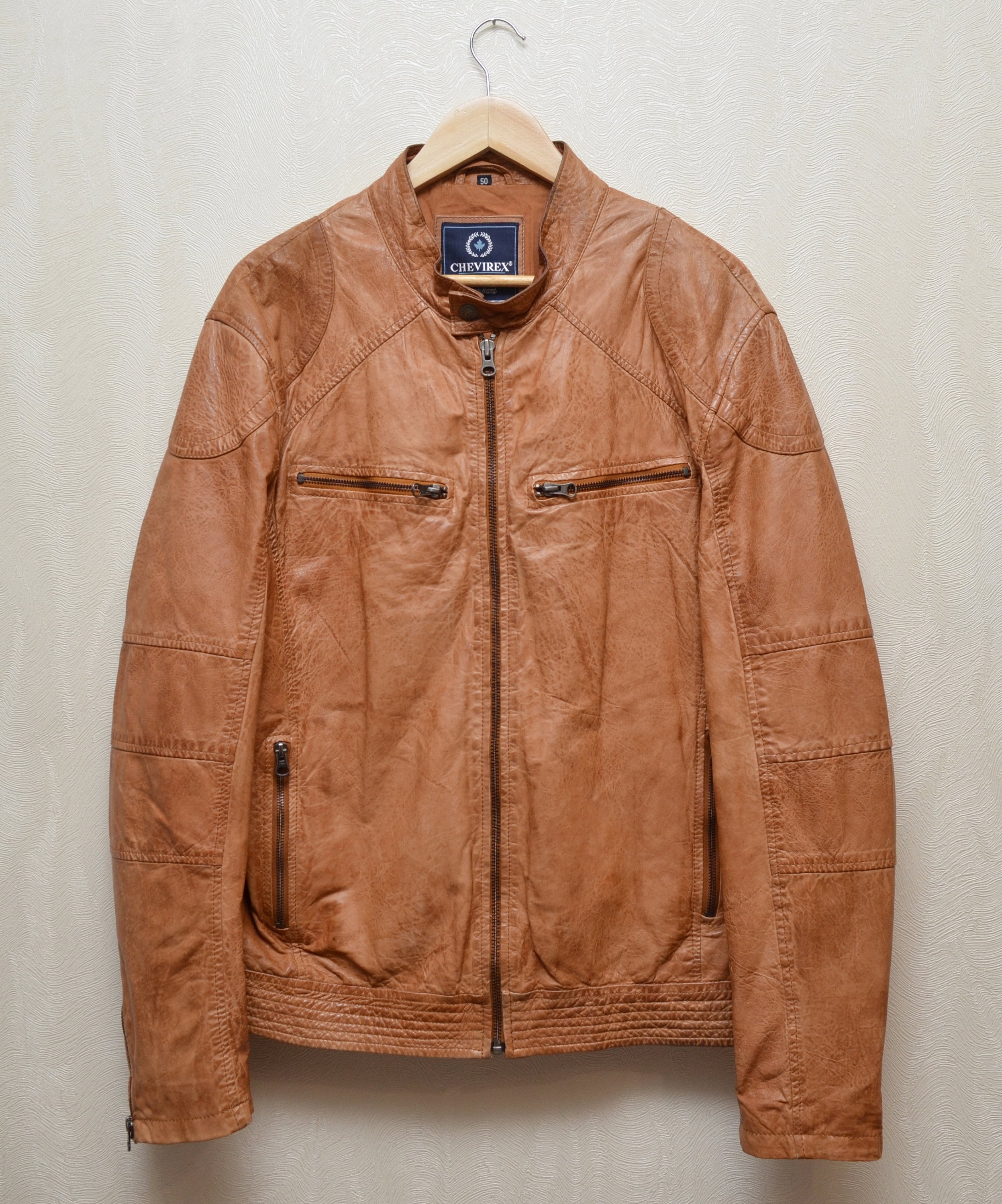 Vintage 90s Y2k Chevirex Leather Jacket Brown Size L P2P 23 Vintage 90s Y2k Chevirex Leather Jacket Brown Size L P2P 23