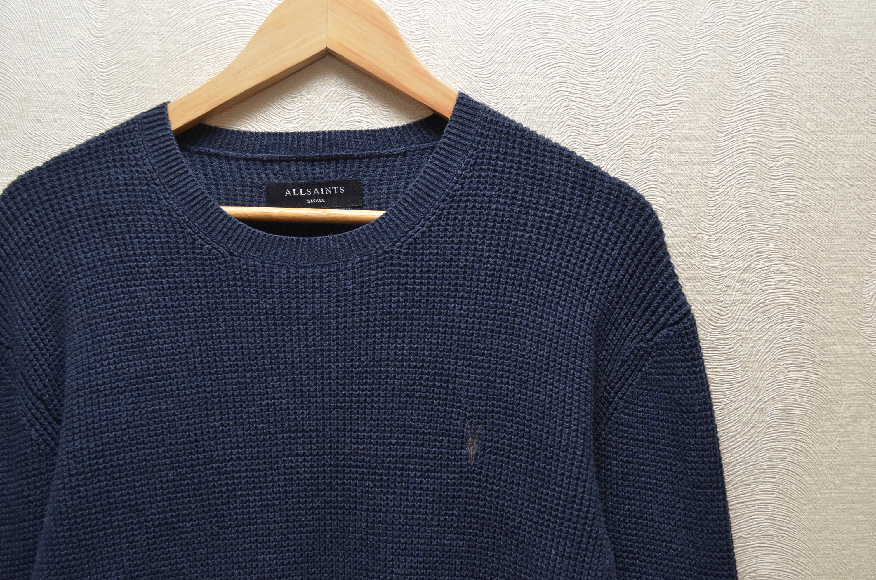 Pull Oversize AllSaints Homme - Col Rond Gaufré - Beige Laine Et Coton - Taille XS