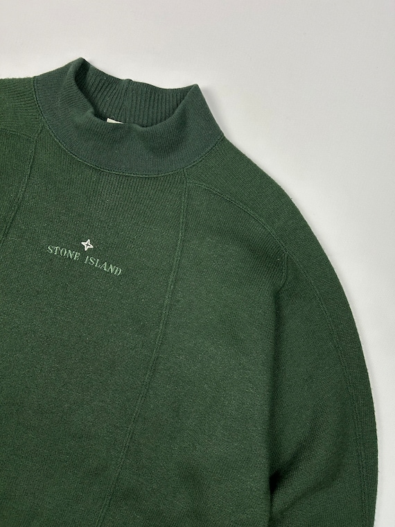 90s 80s Y2k Stone Island Wool Green Sweater Embroided Logo 90s 80s Y2k Stone Island Wool Green Sweater Embroided Logo