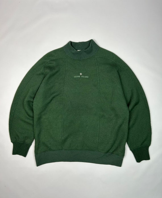 90s 80s Y2k Stone Island Wool Green Sweater Embroided Logo 90s 80s Y2k Stone Island Wool Green Sweater Embroided Logo