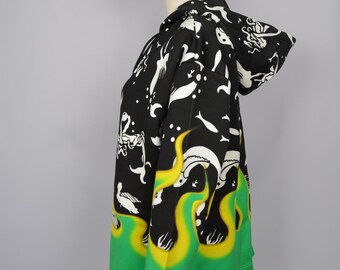 PRADA Special Edition Mermaid Flames Hoodie Size S Oversize PRADA Special Edition Mermaid Flames Hoodie Size S Oversize