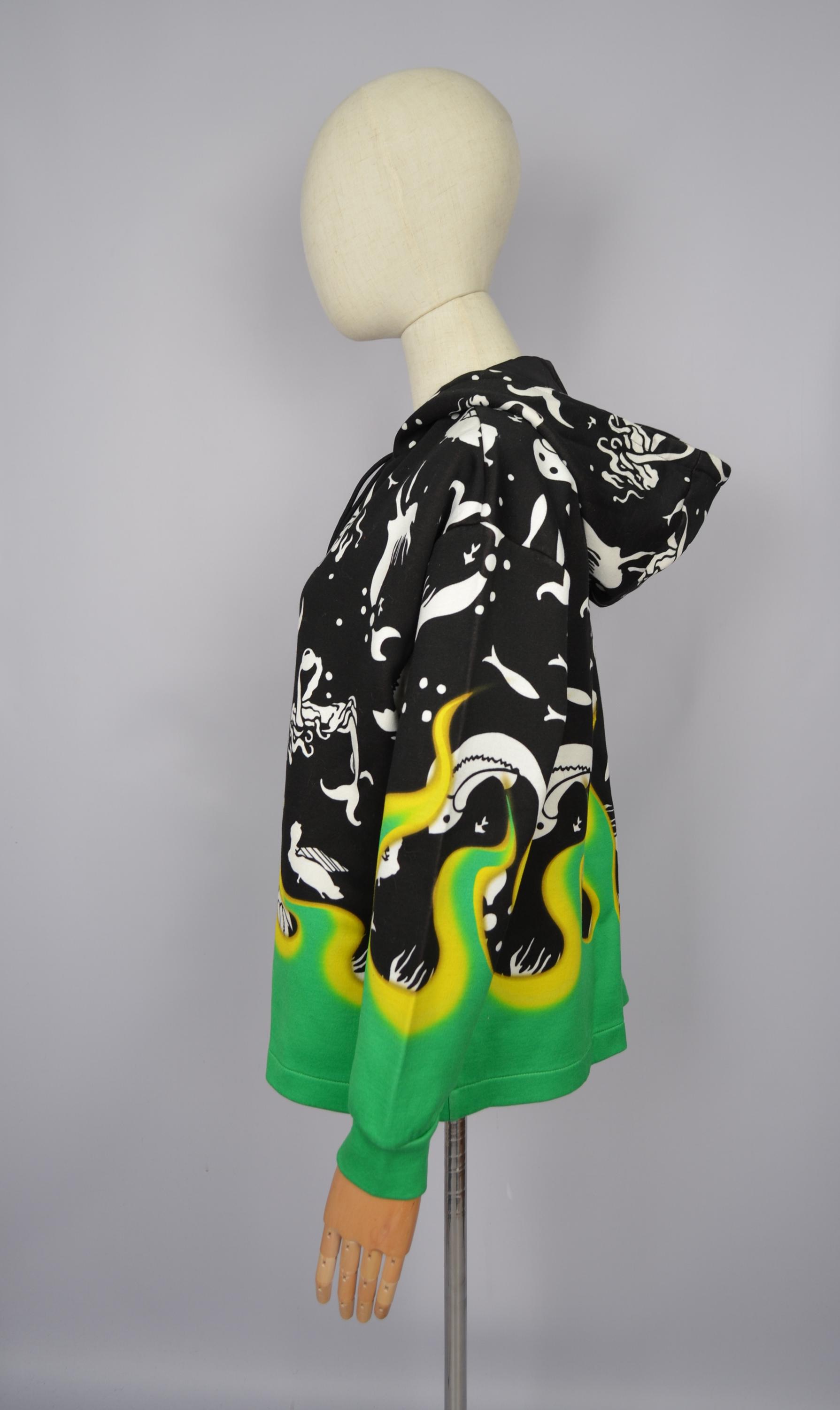 PRADA Special Edition Mermaid Flames Hoodie Size S Oversize PRADA Special Edition Mermaid Flames Hoodie Size S Oversize