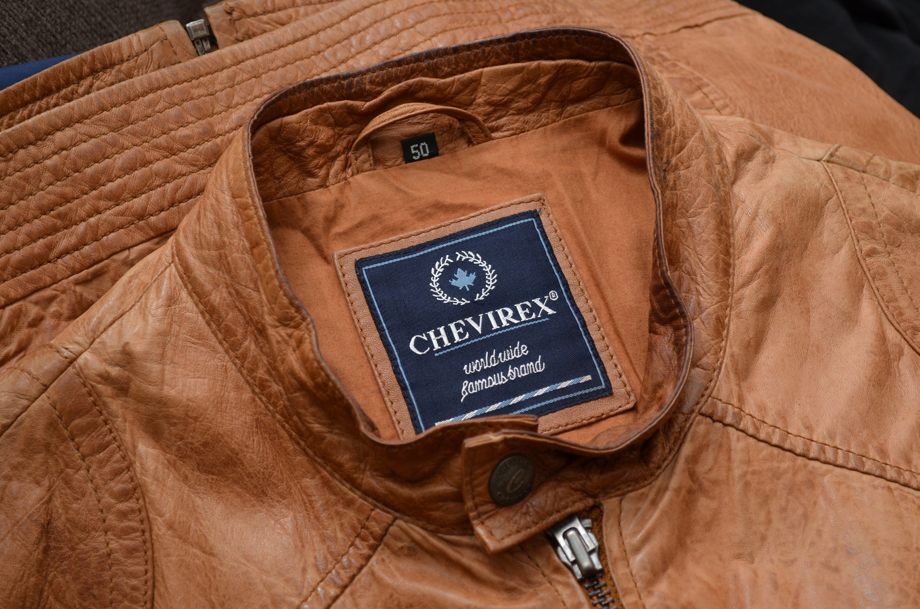 Vintage 90s Y2k Chevirex Leather Jacket Brown Size L P2P 23'6