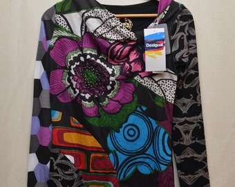 Desigual Multicolor Flower Abstract Print Viscose Cotton Blouse NWT Size S