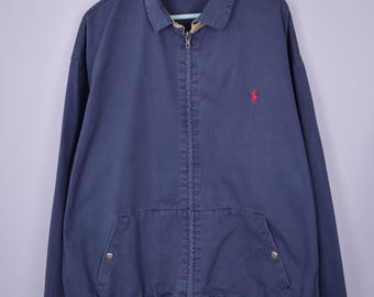 Vintage Polo Ralph Lauren Plaid Lined Harrington Navy Jacket