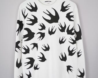 Alexander McQueen Smallows Logo White Sweatshirt Size L Designer Luxury