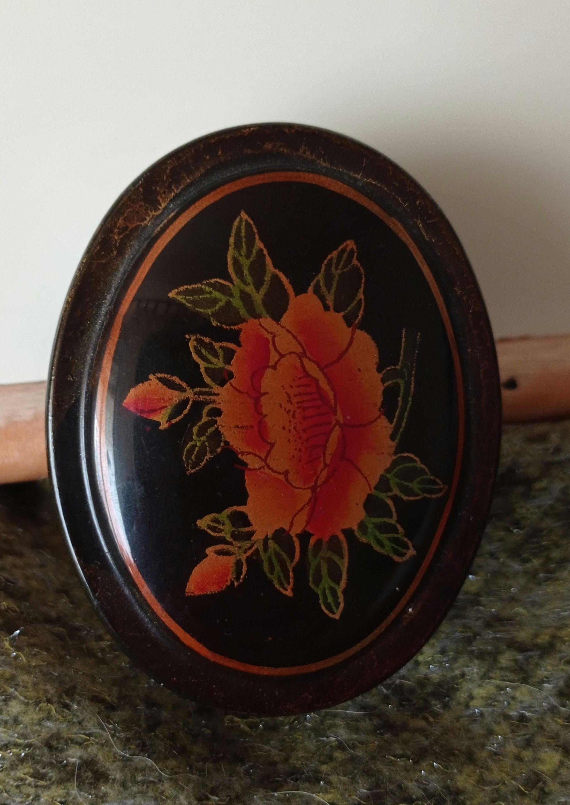 Boîte Chinoise En Bois Laqué – Motif Floral Vintage, Dimensions 10,5x14,5x8 Cm