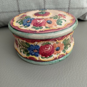 Antique round candy box signed