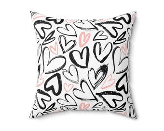 Hearts Decorative Living Room Pillow - Happy Valentine's Day - Love - Spun Polyester Square Pillow