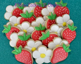 Strawberries and Daisies Decorated Sugar Cookies